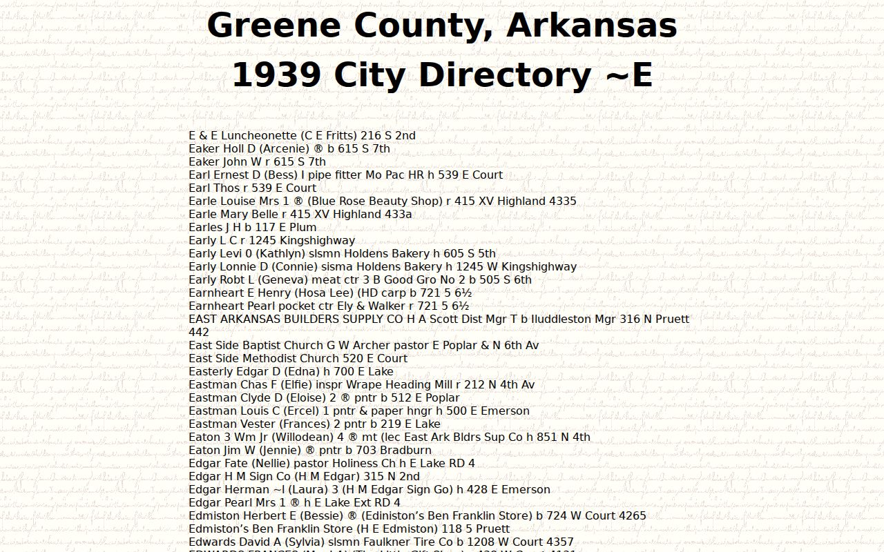 Paragould city directory 1939 alphabetical index