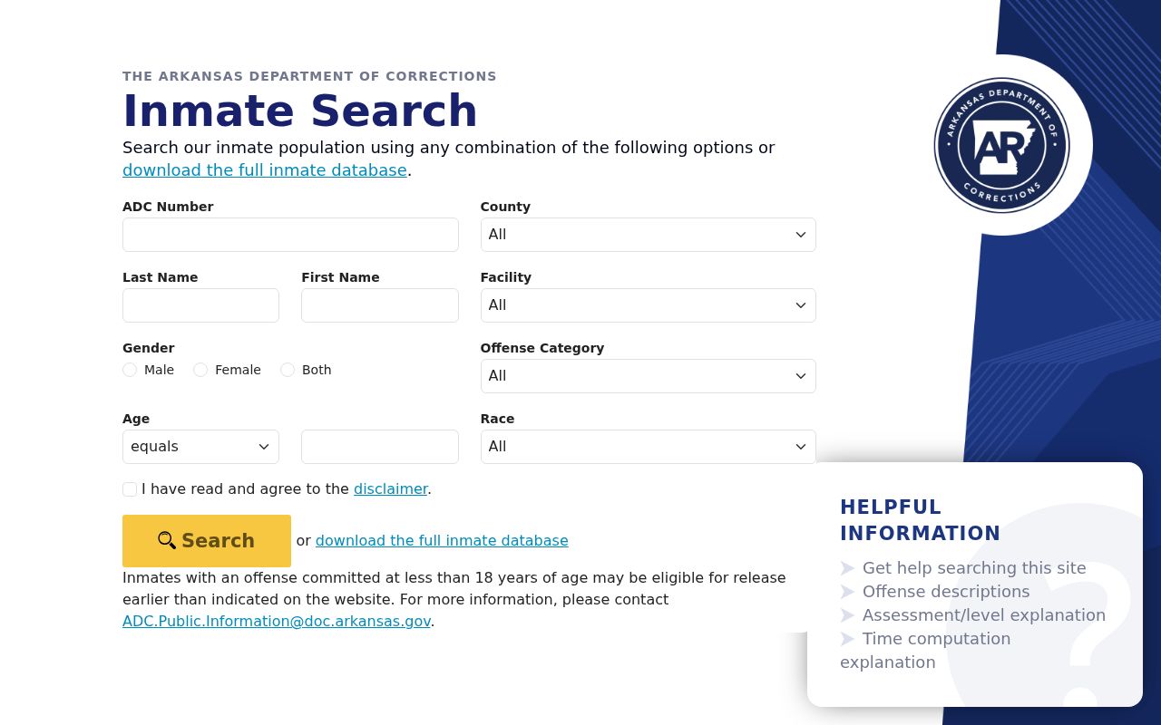 Paragould resident lookup through the Arkansas inmate search