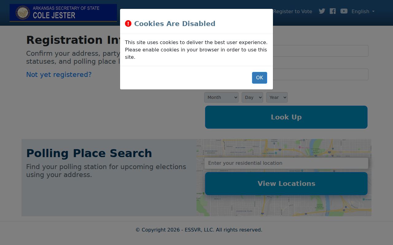 Paragould resident lookup screen for Arkansas VoterView